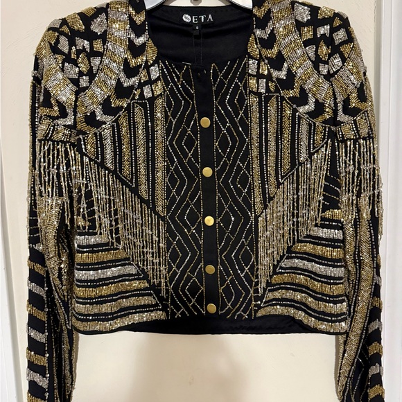 Seta Eclair Sequin Beaded Jacket Black/Gold/Silver Size S NWT - Picture 3 of 7